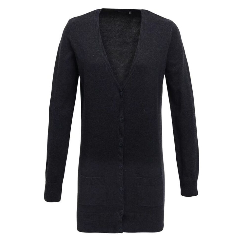 Premier Womens/Ladies Longline V Neck Cardigan / Charcoal